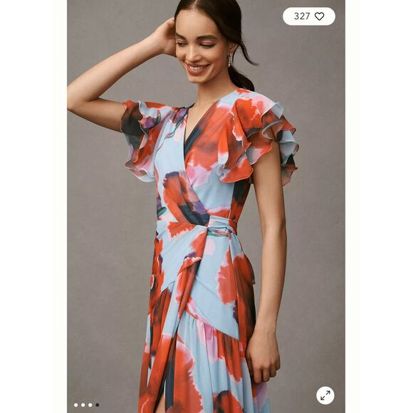 Hutch Women's Zola Flutter Sleeve Wrap Maxi Dress Multicolor Size S NWT - Picture 3 of 11